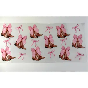 Coquette Pink Bow Cowboy Boots 16oz Libbey Cup Wrap UV DTF
