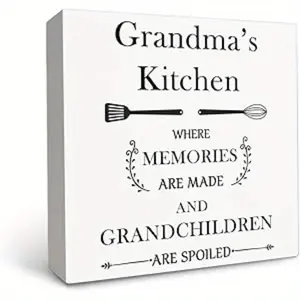 Grandma's Kitchen Wooden Box Sign, Grandma Kitchen Gifts, Grandma Gifts from Grandkids, Grandma Christmas Birthday Gifts, Gifts for Grandma Kitchen Counter Countertop Table Shelf Decor, Vintage Plaque Decor, 5x5 Inches
