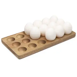 Royal Signet Wooden Egg Holder, Brown, 18 Hole Rectangular Tray, Refrigerator, Countertop, or Display Storage Kitchen Utensils Sturdy Breakfast