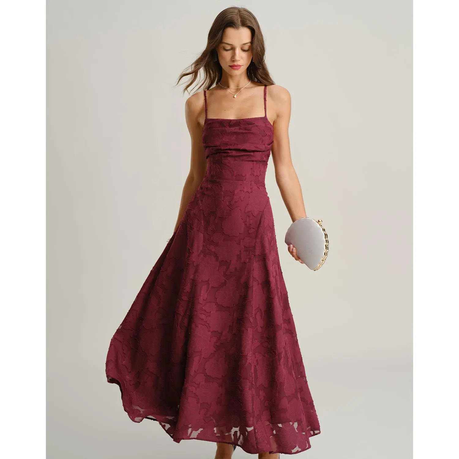Rihoas Women's Solid Sleeveless Wine Red Polyester Jacquard Square Neck Ruched Waisted Slip Maxi Dress - Casual-Formal Wear, Wedding Guest & Graduation Options - TikTok Shop Rihoas Women's Solid Sleeveless Wine Red Polyester Jacquard Square Neck Ruched Waisted Slip Maxi Dress - Casual-Formal Wear, Wedding Guest & Graduation Options - TikTok Shop