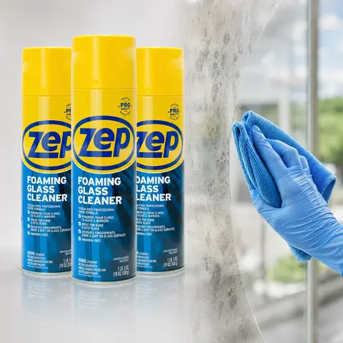 Zep 19 oz Foaming Glass Cleaner,aerosol glass,ammonia-free foam,streak-free shine,no-drip foam,vertical glass cleaner,window cleaner,mirror cleaner,windshield,Plexiglas safe,grease remover,fingerprint remover,smudge remover,car glass,home