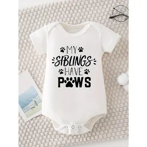 My Siblings Have Paws" Funny Baby Romper - Comfortable Triangle Jumpsuit for Newborns and Toddlers, Perfect for Spring/Summer Casual Wear, Toddler Romper Perfect for Outdoor