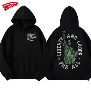 Liberty And Labor For All Hoodie, Statue of Liberty Patriotic Graphic, Workman Trading Co Graphic Hoodie for Blue Collar Workers & Americans, Independence Gift