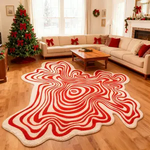 Christmas Living Room Carpet, Irregular Creative Swirl Pattern, Soft Non-Slip Washable Rug, Home Decor for Sofa Coffee Table, Modern Abstract Rug