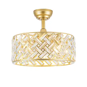 18'' Crystal Cage Ceiling Fan With Remote Control ,Quiet  Motor Fan Light ,, Indoor Crystal Chandelier Ceiling Fan For Bedroom, Living room, Dinning Room, Kids Room--Gold (bulbs not included.)