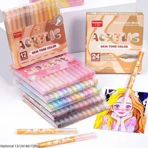 Guangna Skin Tone Macaron Color Acrylic Paint Art Markers, Brush Tip Set for Paper Wood Rock Glass Plastic Metal Canvas Comic Coloring Art Supplies Art Materials Acrylic Art Kit