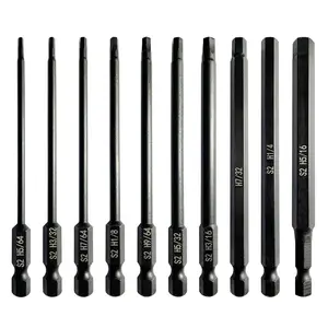 Hex Shank Drill Bit Set, 10 count SAE Allen Wrench Bits, 4 Inch Length, S2 Alloy Steel,  (SAE)