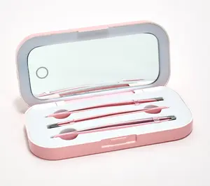 Pop Sonic Set of 3 Stainless Steel Tweezers & LED Mirror Case
