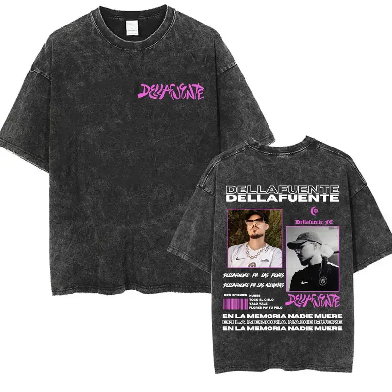 Rapper Dellafuente 2025 Tour Vintage Washed T-shirt Men Women Summer Fashion Short Sleeve T Shirt Oversized 100% Cotton T Shirts Rapper Dellafuente 2025 Tour Vintage Washed T-shirt Men Women Summer Fashion Short Sleeve T Shirt Oversized 100% Cotton T Shirts