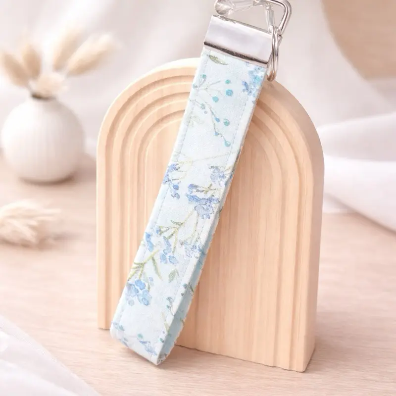 Blue Watercolor Fabric Keychain Wristlet