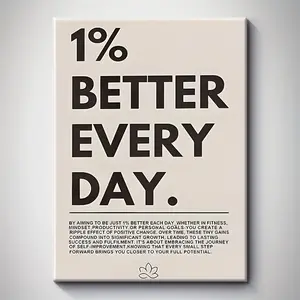 1pc Motivational Canvas Wall Art with Solid Wood Frame - "1% Better Every Day" Inspirational Quote, Beige Background, Perfect for Home, Office, or Classroom Decor