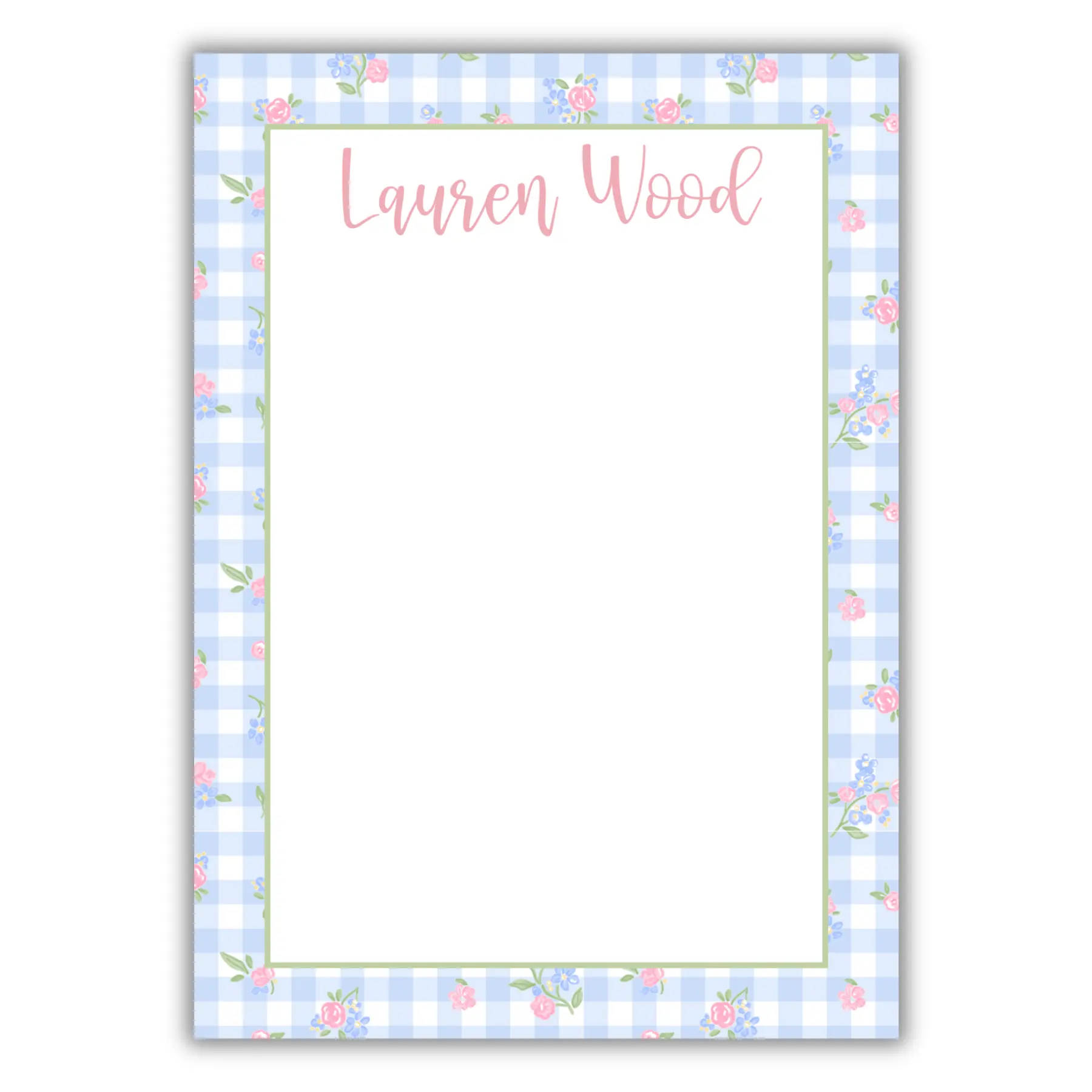 Personalized Printed Gingham Notepad - Custom Office Stationery, Gummed Top, Premium Smooth Paper, 5x7 In, Sturdy Chipboard Backing, for Teachers (Computers & Office Equipment Use)