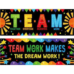 2 PCS Colorful Motivational Classroom Banner Poster Bulletin Board Decoration for School Kindergarten Preschool Primary Middle High School Teamwork with Poster Tube Package