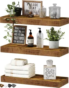 Floating Shelves for Wall 16 inch Set of 3 Rustic Brown Decorative Shelves for Bathroom Bedroom Kitchen Living Room with Farmhouse Style 015-BN3