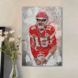 1pc Canvas Wall Art- Mahomes 13 Football Player Portrait, Vibrant Red and Black Splash Design, Perfect Gift for Football Lovers, Living Room or Bedroom Decoration, Sports Room Decoration |   Dynamic Motion Design |   Artistic Splas,perfect gift [no frame/