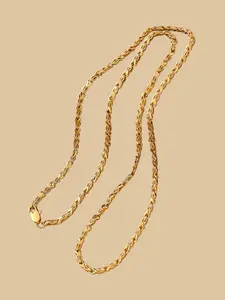 1pc Elegant 24K Golden Plated Copper Cuban Link Chain Necklace, 23.6inch Unisex Long Chain for Daily & Sports Occasions, Valentine'S Day Gift, All-Season Wear