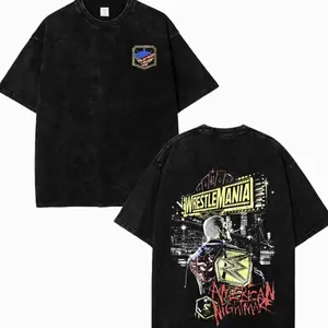 WFU - Cody Rhodes Washed Black T-Shirt WWE WrestleMania American Nightmare Wrestling Shirt Vintage Acid Wash Graphic Tee Oversized Unisex Cotton Streetwear fan 4ZY