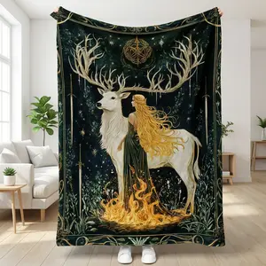 Italian Design Mysterious Saint Reindeer Flannel Blanket Premium Soft Material Multiple All Season Warmth Perfect For Couch Bed Use Machine Washable Durable Cozy Throw Essential For Home Decor warm nap sofa throw blanket lightweight travel