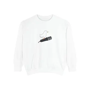 Women's Duck and Microphone Graphic Crewneck Sweatshirt - Long Sleeve, Embroidery, Comfortable Casual Fabric