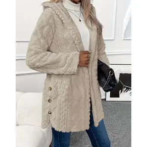 Women's Fuzzy Fleece Sherpa Jackets Warm Hooded Long Cardigans Teddy Coats Fall Winter Fashion Clothes 2025 Soft Plushed Faux Fur Medium Thickness Button Down Closure Above Knee Length