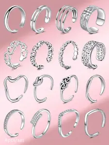 Women's Rhinestone Decorated Toe Rings (4pcs) Rhinestone Ring Set Stainless Steel All Seasons Adjustable Open Toe Rings for Party, Silver Color Summer Foot Jewelry