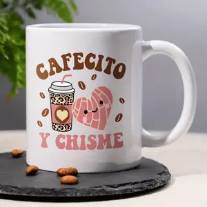 Fun Spanish Gossip Coffee Mug 11oz Cafecito Y Chisme Drinking Cup