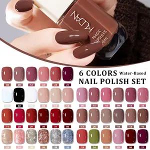 6pcs/set KUDAN Quick Dry Nail Polish Set, Single Shade, Water-Based, No-Bake, Quick-Dry, Easy to Remove, Fragrance-Free, Hypoallergenic, Alcohol-Free, Nail Polish for DIY Nail Art Manicure at Home or Salon, Ideal Gift for Women