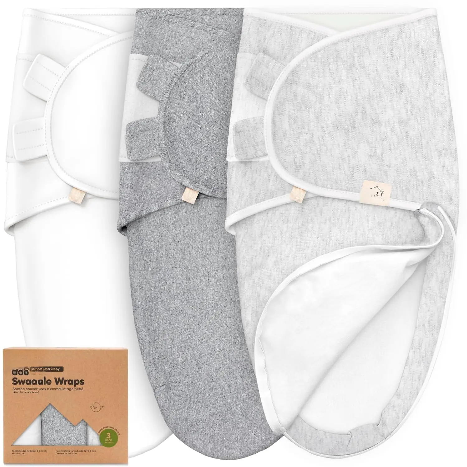 Swaddle Sleep Sacks with Zipper - 3-Pack Swaddles for  3-6 Months, ,  Girls, Boys, Soft & Durable  Sleep Sack, Easy Diaper Change Swaddling Blanket (Cloud, L)