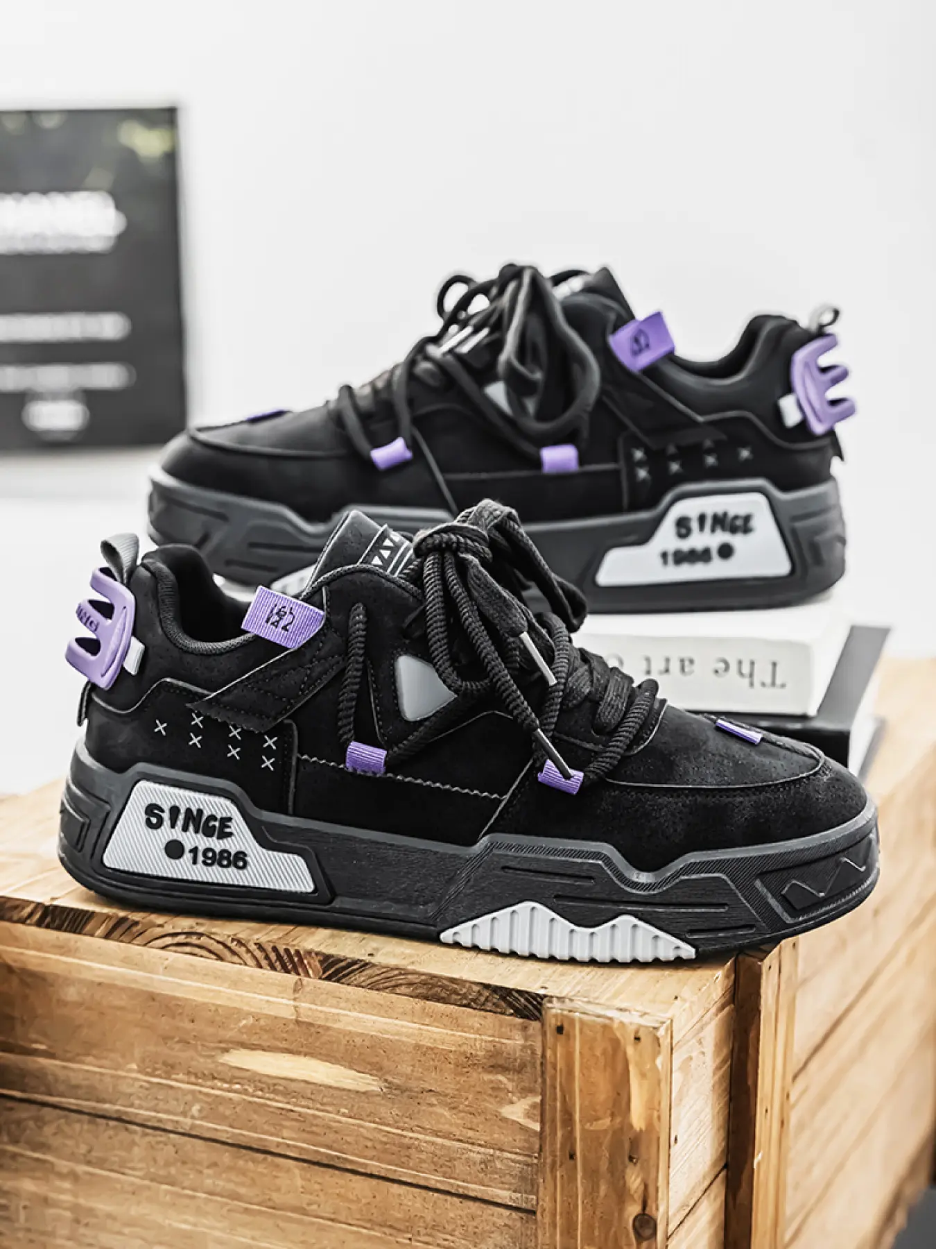 Men's Retro Sneakers with Dual Laces, PU Leather Waterproof, Height-Boosting Anti-Slip, Casual Athletic All-Season Footwear, Trendy Daily Wear Sports Shoes