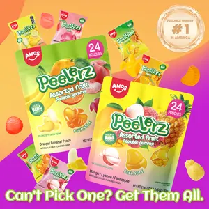 Amos Peelerz Assorted Gummy  608g Peelable Fruit Gummies with Hawaiian Flavors: Mango, Lychee, Pineapple, 24 Shareable Packs , Perfect Candy black to school Sweet