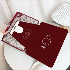 Kawaii Miffy Tablet Case for 720° Rotating IPad Air 7 11-Inch Miffy Rabbit Air 6/5 Anti-Distortion Pro in Red for 9/10/11