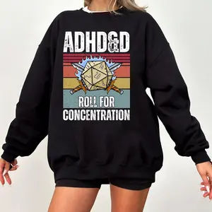 ADHD&D Roll for Concentration Retro T-Shirt Sweatshirt Hoodie, Dungeons and Dragons, Dnd T-shirt, DnD Vintage Tee, ADHD Unisex Tee DnD Shirt, RPG Gift