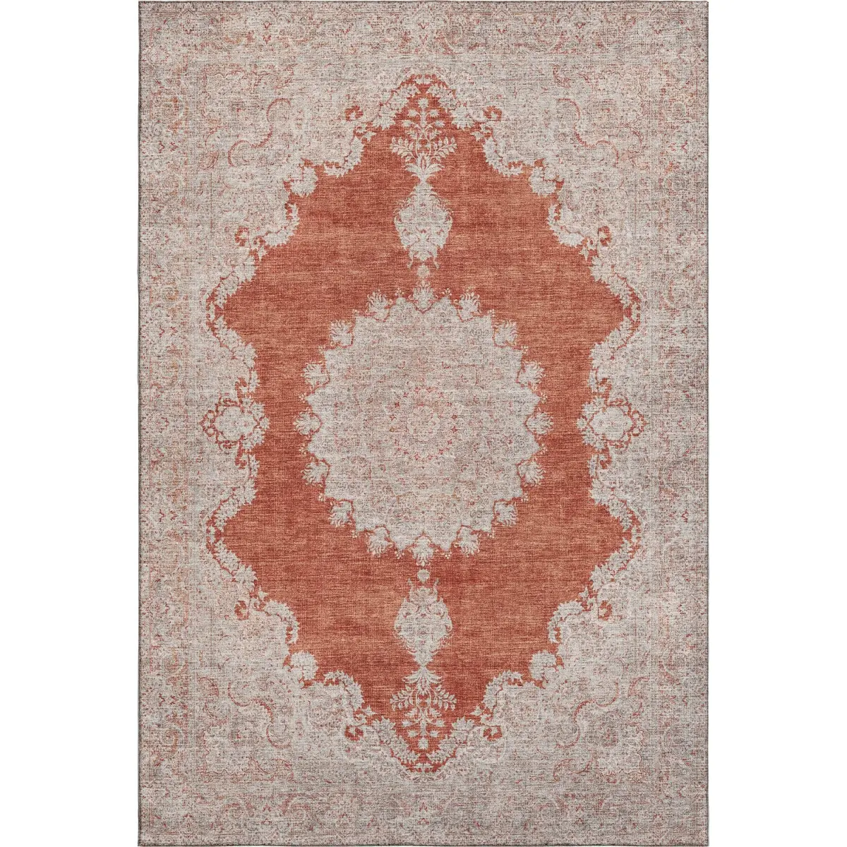 HomeRoots 678905 3 x 5 ft. Rust & Beige Oriental Washable Machine Made Rectangle Area Rug with UV Protection