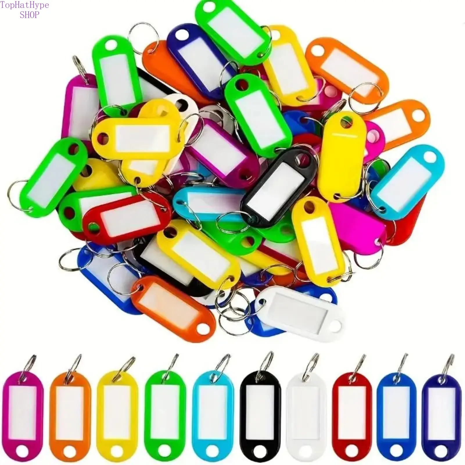 50-Piece Multicolor Plastic Key Tags Set, Assorted Random Color Key Labels with Key Rings, Sturdy Lightweight Key Identifiers & Organizers, Practical Key Accessories for Home, Office & Hotel Management
