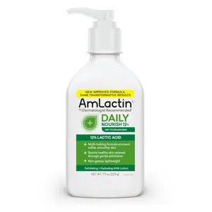 AmLactin Daily Moisturizing Lotion for Dry Skin 7.9 oz Pump Bottle with 12% Lactic Acid & 2-in-1 Exfoliator Body Lotion
