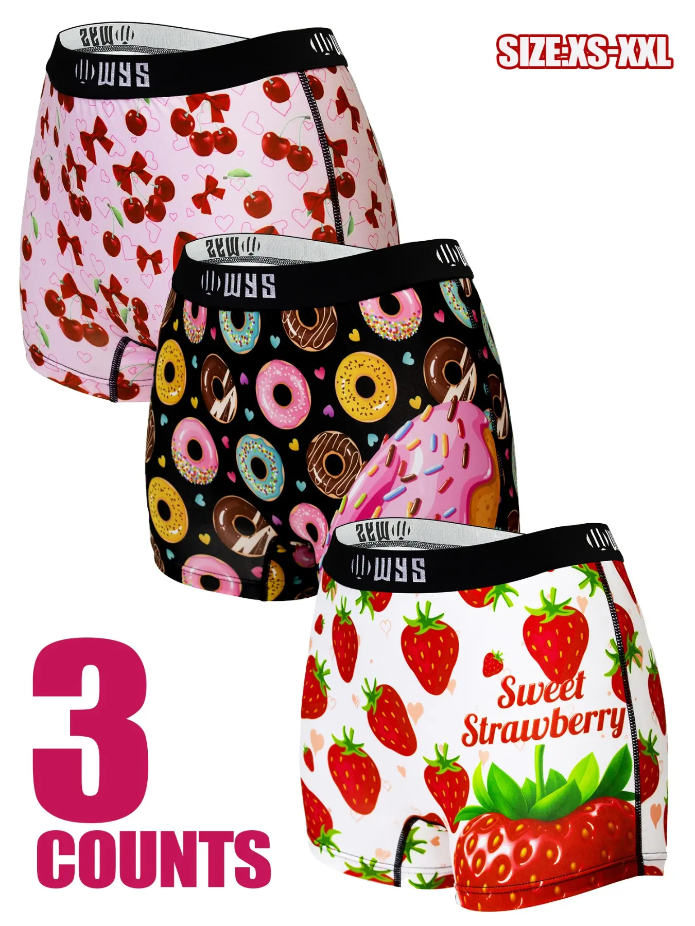 Women's Sports Briefs Set of 3, Comfortable Breathable Elastic Sport Underwear, Digital Fruit Prints, Ideal for Gym Yoga Running Swimming, Skinny Graphic Digital Printing Shorts Set