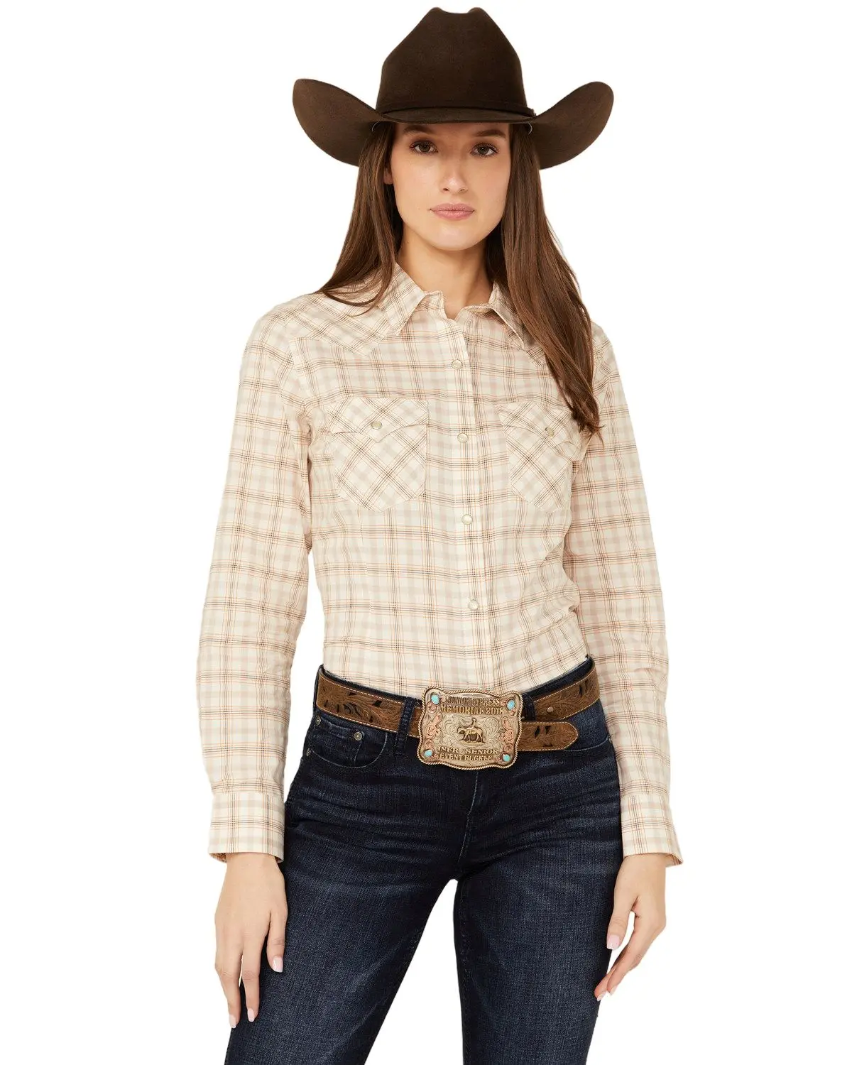 Wrangler Women's Retro Women'S Plaid Print Long Sleeve Pearl Snap Western - 112352014