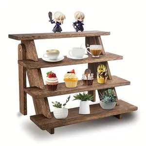 Wooden Paper Cupcake Stand - 4-Tier Cupcake Display Rack, Rustic Tiered Serving Platter, No-Tool Assembly Cupcake Holder for Baby Shower Decorations & Birthday Party Supplies, Halloween Christmas Decor