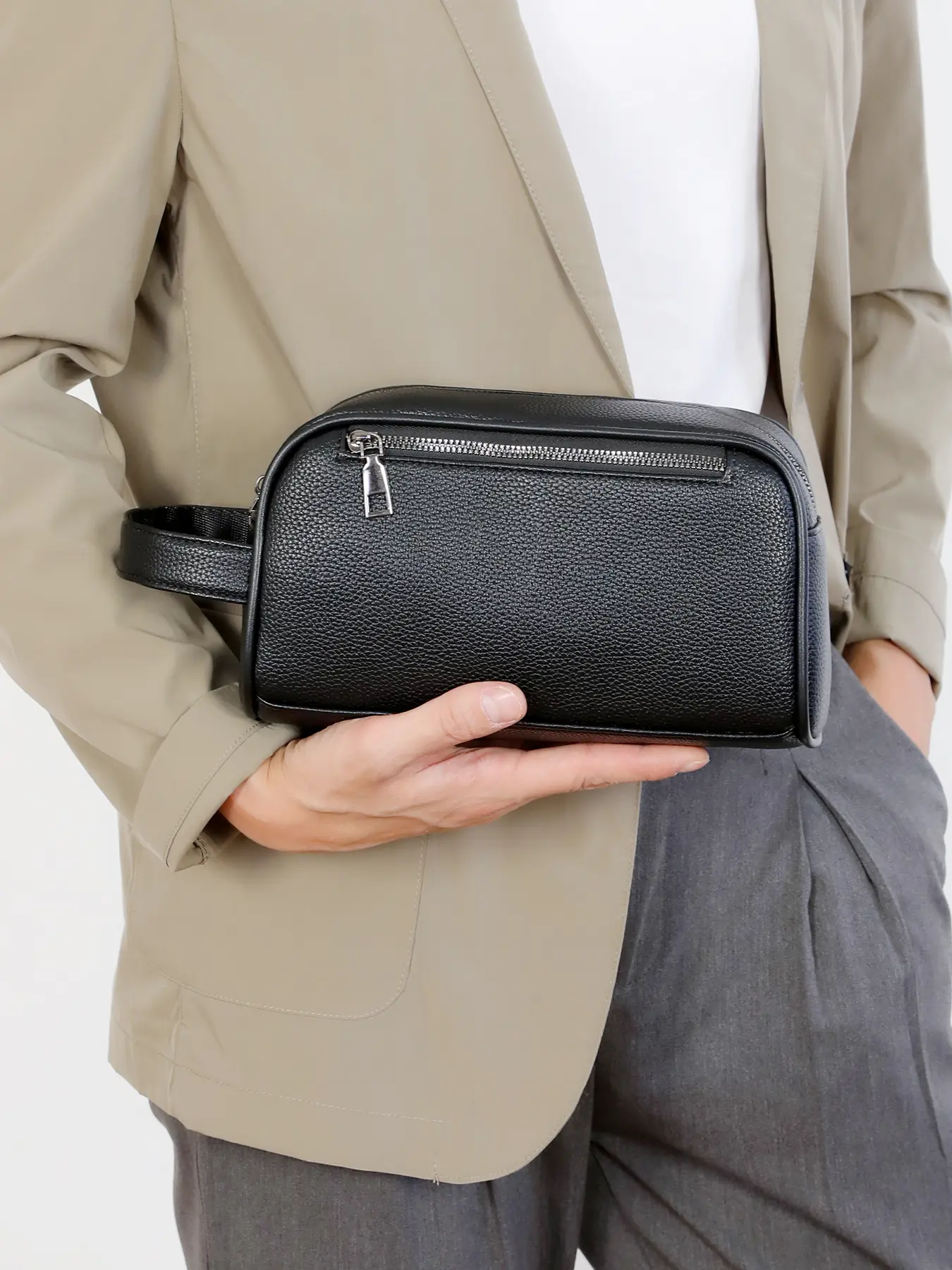 Men's handbag with solid color and clean color, hand-held bag with zipper closure, fashionable and versatile, casual and simple, suitable for students, campus, work, commuting, shopping, men's handbag Elegant Clutch, Men Gifts