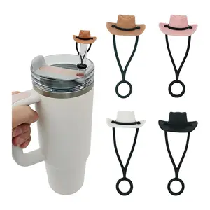 4 Pcs Cowboy Hat Straw Covers - Compatible with Stanley Cup 30 40 oz, Cute Funny Tumbler Straw Topper Drinkware Silicone Bottles Mug