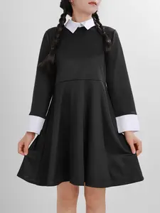 Wednesday Addams Cosplay Dress, Long Sleeve Halloween Costume, Slim-Fitting Women's, All Seasons Fashion