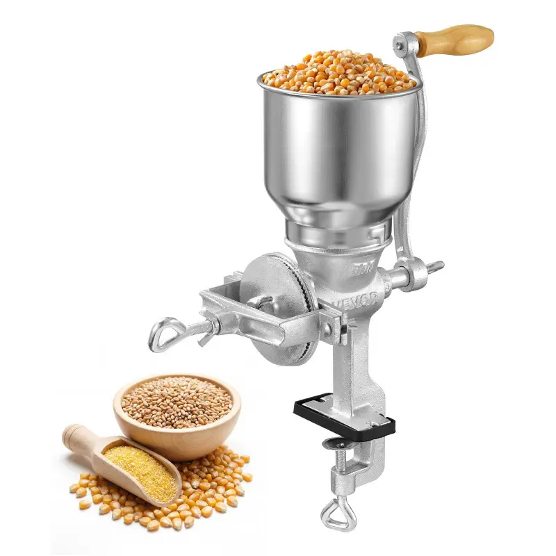 【Summerfinds】VEVOR Powder-Coated Cast Iron Hand-Crank Grain Mill - Heavy-Duty Manual Grinder with Large Hopper, Stable Table Clamp, Adjustable Fineness, 7.5 Lbs/3.4 Kg Capacity for Long-Lasting Use, Kitchen Baking