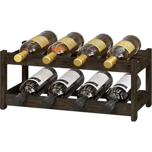 Freestanding 2-Tier 8-Bottle Bamboo Wine Rack Countertop Wine Holder Storage Shelf for Bar Pantry Wine Cellar Basement Mocha (16.85 L x 9.25W x 7H)