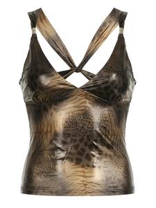 women's leopard print cut out backless tank top, street fashion casual sleeveless top for daily outdoor wear, ladies clothing for all seasons, black girl outfits