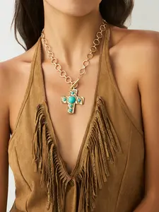 Bohemian Cross Pendant Necklace, Vintage Style Unique Jewelry for Women, Boho Style Jewelry, Perfect Gift for Parties and Holidays, Stylish Everyday Accessory