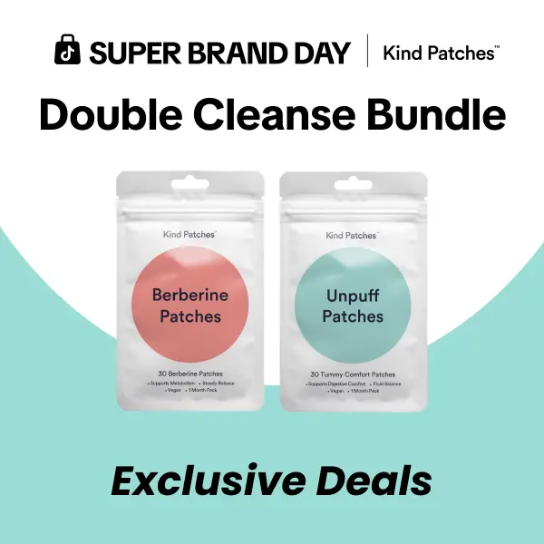 Kind Patches Double Cleanse Bundle, 30 Unpuff Patches+30 Berberine Patches, Support Healthy Gut, Debloating, Digestive Comfort, Steady Release, Vegan