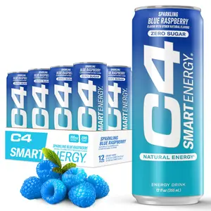 (A)Cellucor C4 Smart Energy Drink Blue Raspberry – Boost Focus and Energy, Zero Sugar, Natural Energy with Nootropics, 200mg Caffeine, 12oz Pack of 12