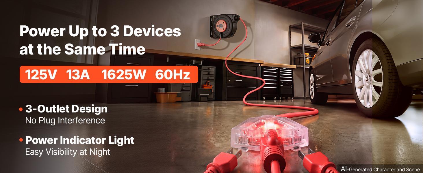 【BackToSchool】VEVOR Retractable Extension Cord Reel 25FT Heavy Duty 14AWG/3C SJTOW Red, for Ceiling/Wall Mount, 13A Circuit Breaker, Automatic Retractable Power Cord, Lighted Triple Tap, with 180° Swivel Bracket 【BackToSchool】VEVOR Retractable Extension Cord Reel 25FT Heavy Duty 14AWG/3C SJTOW Red, for Ceiling/Wall Mount, 13A Circuit Breaker, Automatic Retractable Power Cord, Lighted Triple Tap, with 180° Swivel Bracket