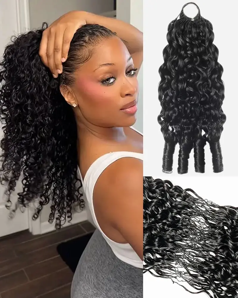 1 Pack Arabella Burmese Curly Feather Crochet Hair Extension 30g/pack Miracle Knots Pre-Separated Crochet Braids Natural Black 100% Human Hair