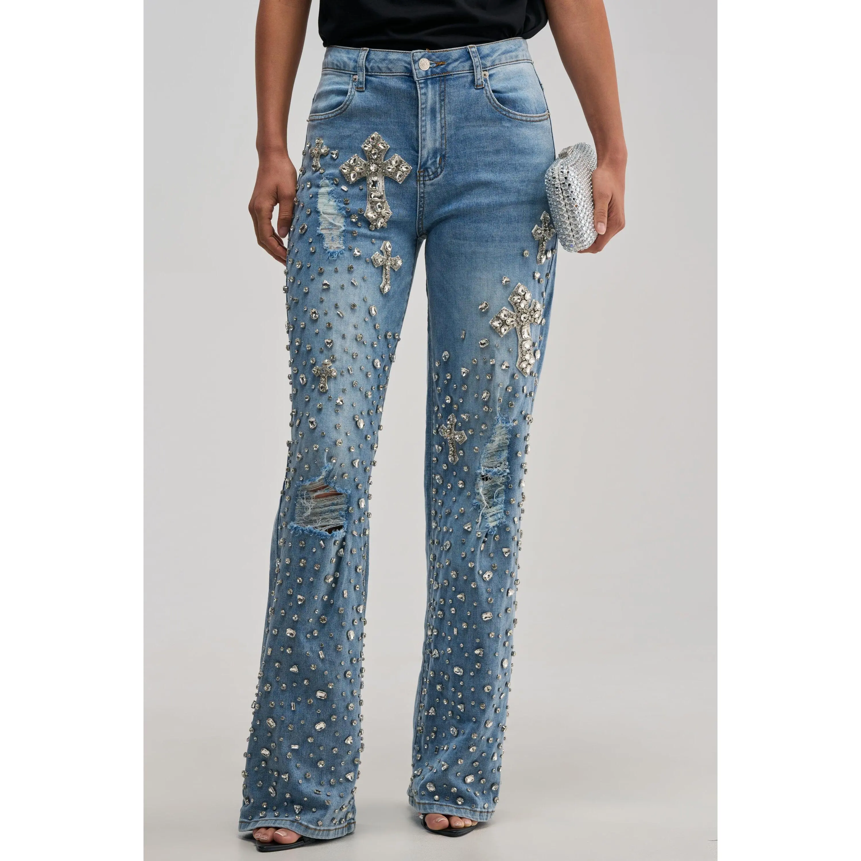 FEELING GRATEFUL RHINESTONE RELAXED DENIM